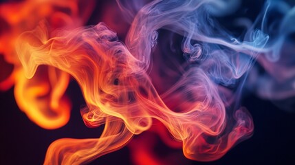Fototapeta premium Abstract view of swirling colorful smoke on dark background