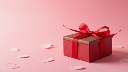 Elegant Gift Box Tied with Red Ribbon for Valentine's Day