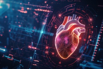 Fototapeta premium Heart testing results on digital interface on laboratory or surgical background, innovative technology in science and medicine concept. medical technology