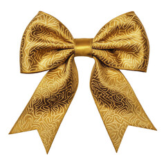 Shiny gift bow with embossed patterned ribbon loops and a three dimensional texture for a festive opulent look isolated on a transparent background 