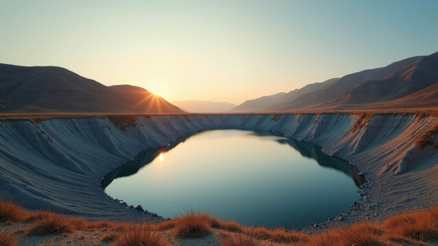 Diminishing Reservoir Reflecting a Dusky Sky Amidst Drought