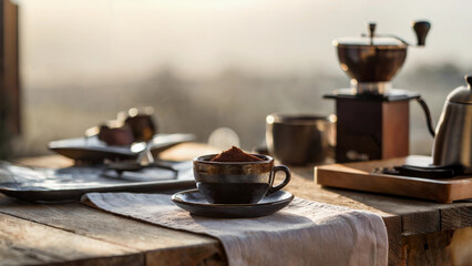 Rustic Morning Coffee Preparation Scene