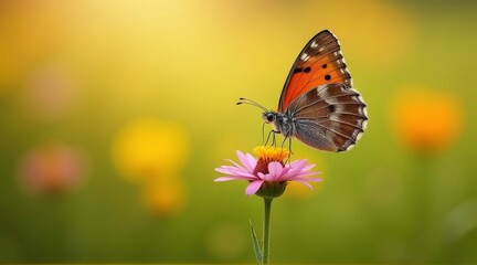 Obraz premium Vibrant Butterfly on a Wildflower in a Blurred Meadow
