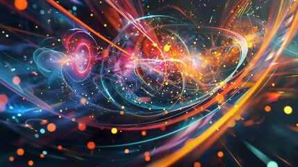 Obraz premium Colorful depiction of positrons interacting with electrons in a particle accelerator