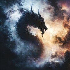 dragon flying in the sky at sunset