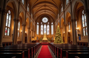 Fototapeta premium interior of Beautiful Gothic cathedral decorated for Christmas Eve