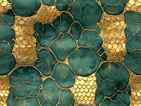 seamless pattern of snake skin green gold color