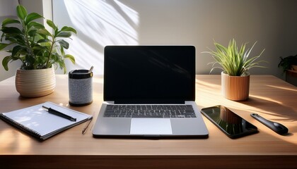 Fototapeta premium Minimalist Desk with High-Tech Gadgets