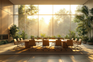 Modern Conference Room with Large Windows and Natural Light