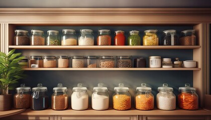 Fototapeta premium Clean and Organized Pantry Shelf with Jars