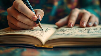 Hand Writing in a Notebook with a Fountain Pen