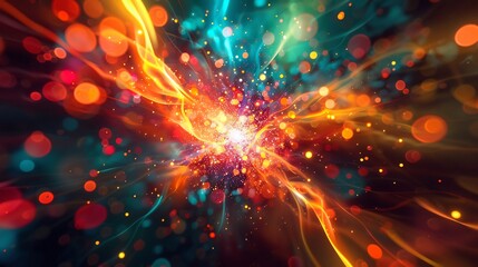 Fototapeta premium Colorful depiction of positrons annihilating with electrons resulting in photon emission energy release and the principles of particleantiparticle interactions