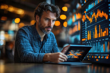 Businessman Analyzing Data on Laptop