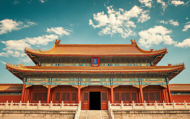 Chinese traditional ancient architecture art illustration
