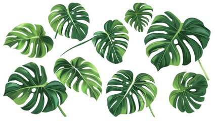 Decorative Monstera Leaves on White Background Generative AI
