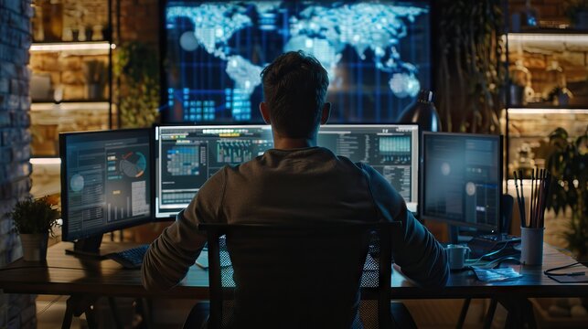 Hacker breaches net security  programmer and web designer work.