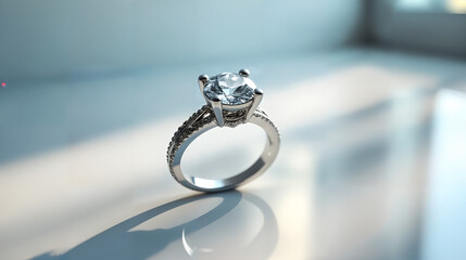 Alluring Silver Diamond Ring Against a Clear Background, Captivating with Its Brilliant Sparkle and...