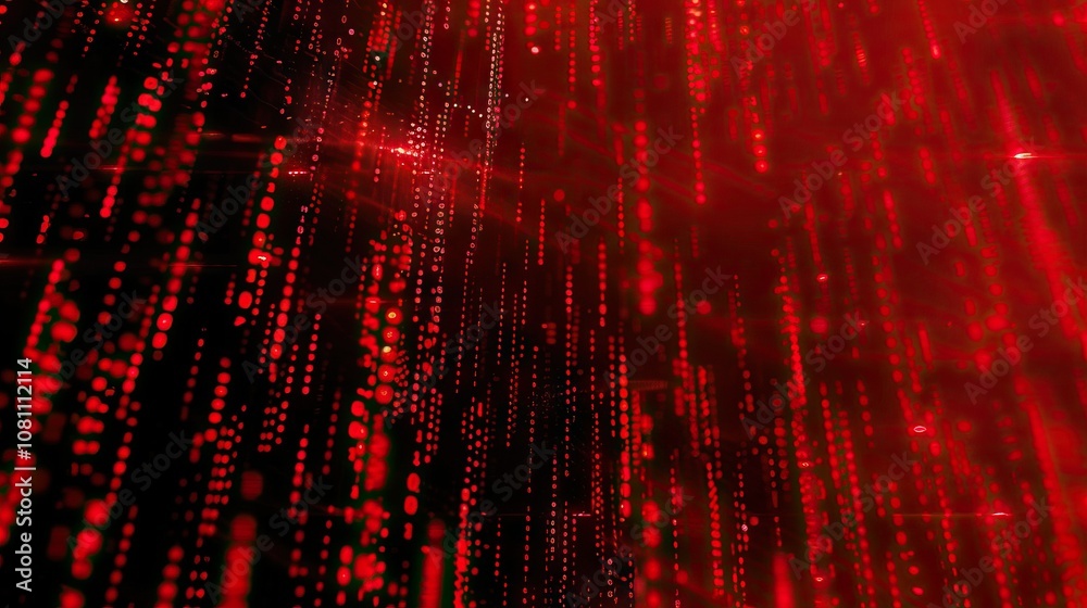 Poster binary code background with red accents computer malware concept.