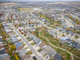 Aerial Drone View of Willowgrove Neighborhood in Saskatoon, Saskatchewan