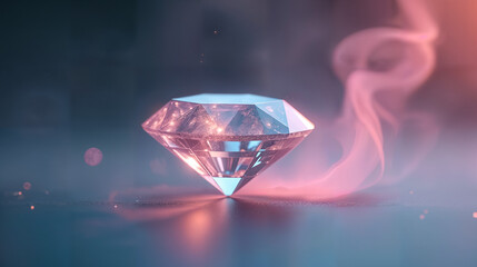 An Elegant Diamond in a Minimalist Studio Surrounded by Otherworldly Color Smoke