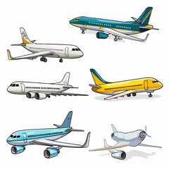 Collection of Various Airplanes on White Background