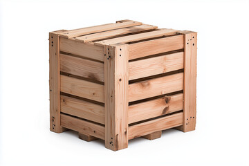 Empty Wooden Storage Box Isolated on White Background