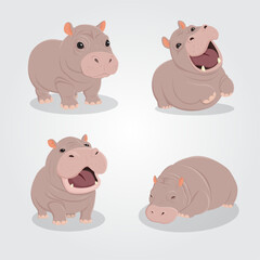 Set cute Hippo pygme character illustration design