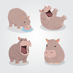 Set cute Hippo pygme character illustration design