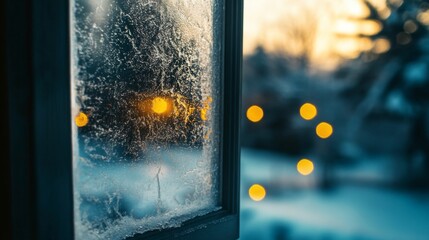 Fototapeta premium Winter Evening Through a Frosted Window