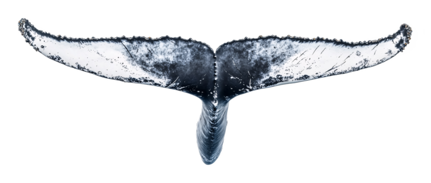 Tail of a humpback whale isolated against a transparent background