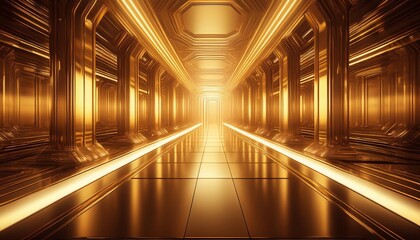 Naklejka premium futuristic golden shiny hallway room