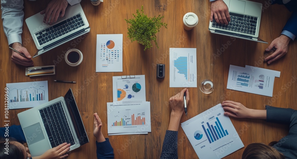 Poster join us for a collaborative business meeting on data analysis. bring your laptops to boost productiv