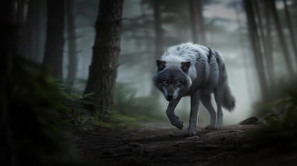 a wolf was walking with sharp eyes