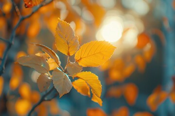 Obraz premium Vibrant autumn foliage in park under sunny sky.