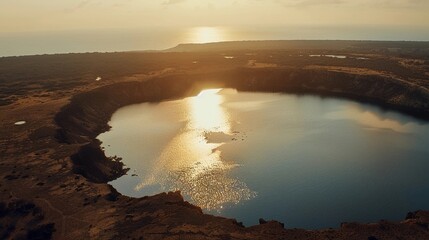 aerial view of the lake and mountain 