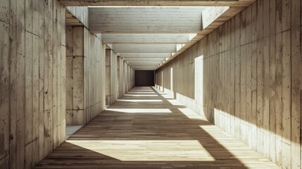 Fototapeta premium Abstract interior design, wood and concrete, straight lines, rectangular shapes