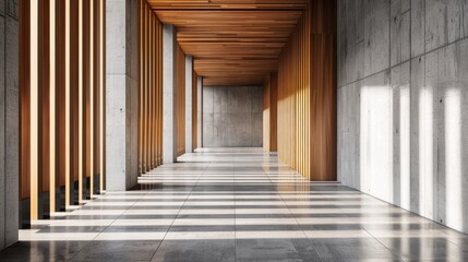 Fototapeta premium Abstract interior design, wood and concrete, straight lines, rectangular shapes