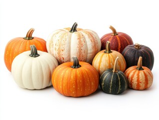 Fototapeta premium Small and Large Pumpkins Arrangement on White Background