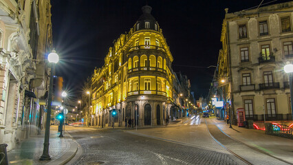 Fototapeta premium The crossroads near the Sao Bento Railway Station timelapse hyperlapse.