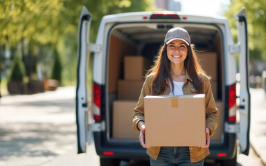 Delivery person with package on the way to the customer