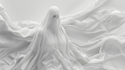 Ethereal and ghostly figure in flowing white cloth, setting a spooky and mysterious mood, ideal for halloween or any eerie event