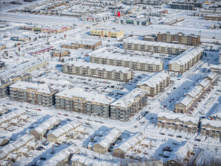 Aerial Drone View of Parkridge Neighborhood in Saskatoon, Saskatchewan