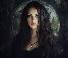 Portrait of a beautiful, mysterious, dark haired woman. 