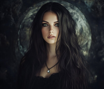 Portrait of a beautiful, mysterious, dark haired woman. 