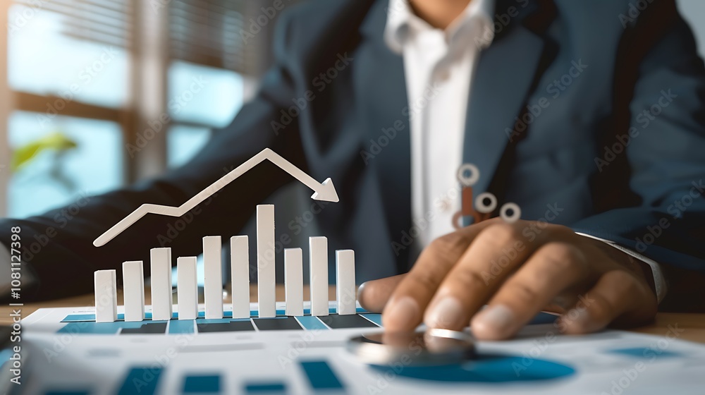 Aufkleber businessman working with financial charts and graphs on the virtual screen.