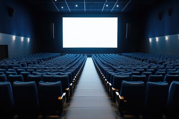 Naklejka premium Glowing Movie Theater Aisle Creates Tension and Thrill