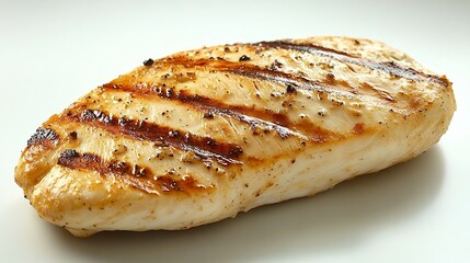 Fototapeta premium Juicy grilled chicken breast, ready to eat. The chicken is cooked to perfection and looks delicious. It's a great source of protein and a healthy meal option.