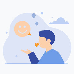 A man is holding a heart and smiling. Concept of happiness and positivity