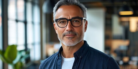 Confident middle-aged business man wearing glasses in office
