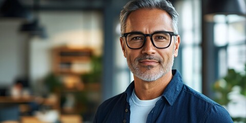 Confident middle-aged business man wearing glasses in office